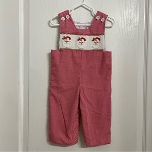 Mom & Me Red White Gingham Christmas Smock Santa Jon Jon Romper Size 3 Months.